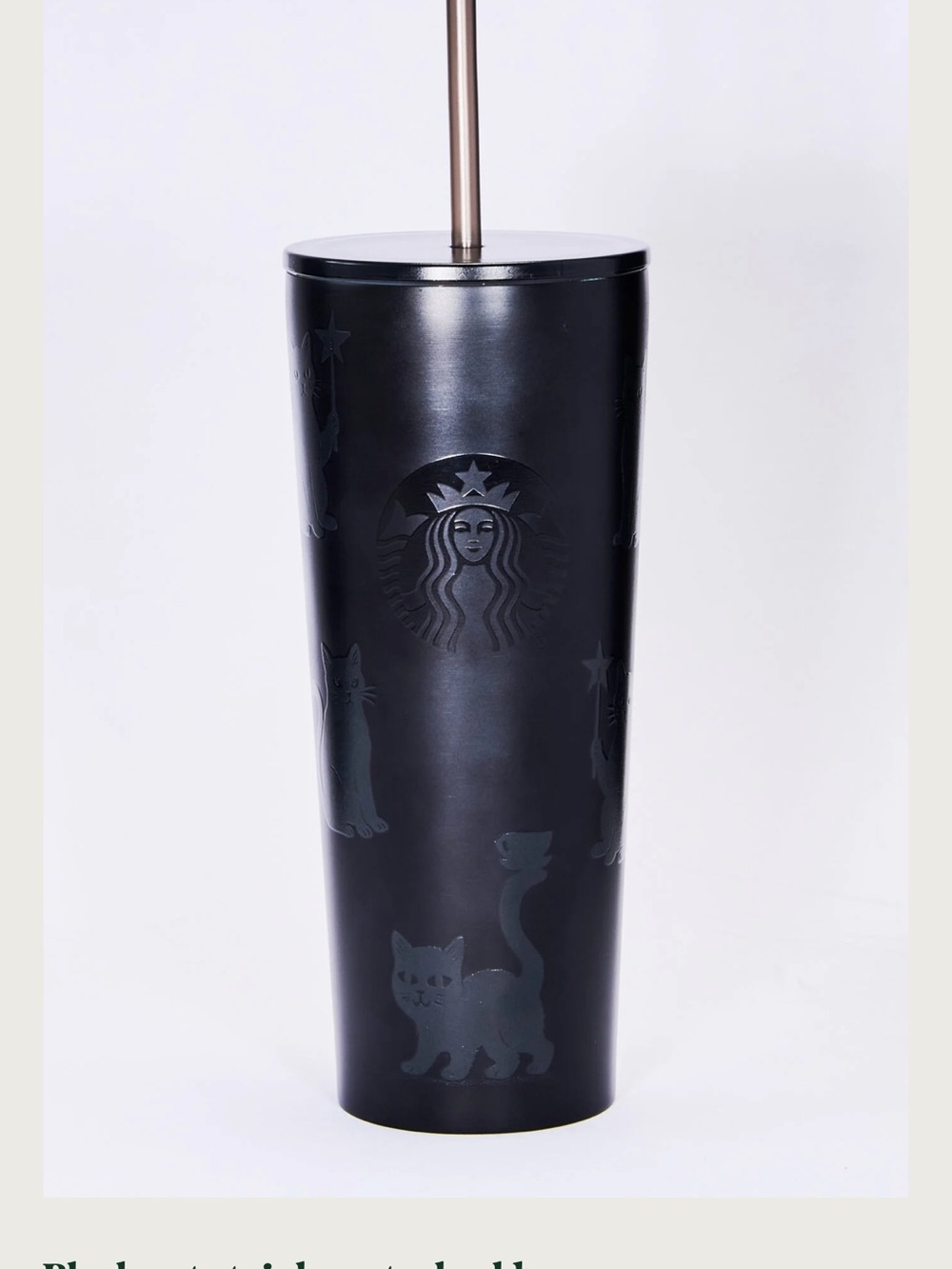 Starbucks Black Matte Cat Logo Tumbler with Metallic Straw